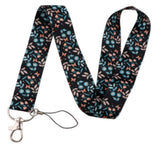 Lanyard - Floral and Butterfly Pattern on Black