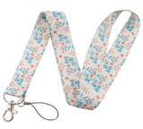 Lanyard - Floral Pattern (Blue and Pink Flowers on White) (2)