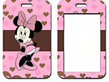 ID Card Badge Holder - Mickey & Friends - Minnie Mouse Pink Hearts Brown Stripe