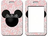 ID Card Badge Holder - Mickey & Friends - Minnie Mouse Head With Tiara On Pink Butterflies