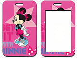 ID Card Badge Holder - Mickey & Friends - Minnie Mouse Posing Pink Star Background