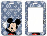 ID Card Badge Holder - Mickey & Friends - Mickey Mouse Winking On LV Supreme Denim