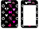 ID Card Badge Holder - Mickey & Friends - Minnie Mouse Pink Monogram Black Pattern