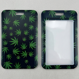 ID Card Badge Holder - Green Cannabis Leaf Pattern On Black