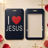ID Card Badge Holder - I Love Jesus Red Heart Black