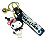3D PVC Figure Keychain - Sanrio - Kuromi With Pink Bow And Good Luck Strap
