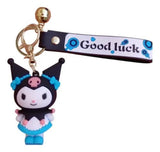 3D PVC Figure Keychain - Sanrio - Kuromi In Blue Dress With Good Luck Strap