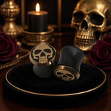 Ear Plugs - Gold Skull Black Double Flared