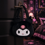 Plush Purse - Sanrio - Kuromi Black Plush Face Top-Handle Handbag