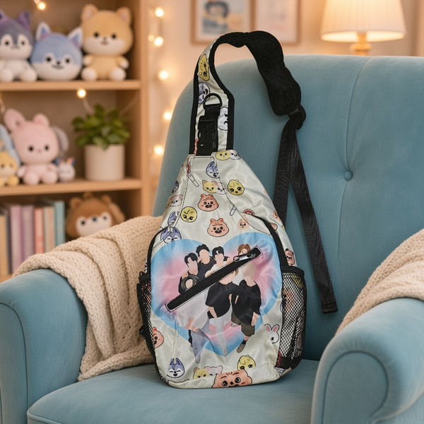 Crossbody Bag - Stray Kids - SKZOO Faces Sling With Heart Group Graphic