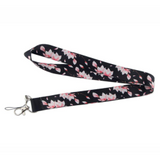 Lanyard - Pink and White Magnolia Flowers on Black Background