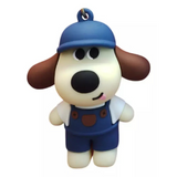 3D PVC Figure Keychain - Pets - Pudding Dog Blue Overalls Hat