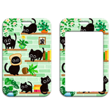ID Card Badge Holder - Black Cats and Plants Green Brick Shelves