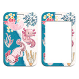 ID Card Badge Holder - Axolotls - Three Pink Axolotls Swimming Teal Ocean With Coral Seaweed