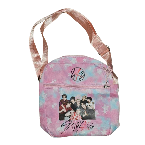 Crossbody Bag - Stray Kids - Pink Tie-Dye Stars With Group Photo
