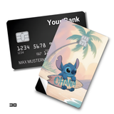 Lilo & Stitch Stitch on Ohana Surfboard at Sunset card skin sticker