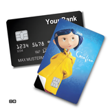 Coraline Jones in Yellow Raincoat card skin sticker