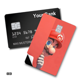 Mario Peeking Over Red Background card skin sticker