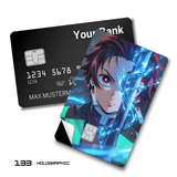 Demon Slayer Tanjiro Kamado with blue lightning card skin sticker