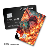 Demon Slayer Tanjiro Kamado surrounded by fire card skin sticker