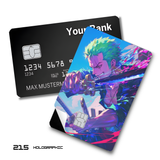 One Piece Neon Style Roronoa Zoro with Swords card skin sticker