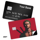 One Piece Roronoa Zoro with Katanas on Red card skin sticker