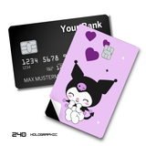 Sanrio Cute Kuromi on a purple background card skin sticker