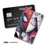 Marvel Split face of Spider-Man and Spider-Gwen card skin sticker