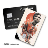Credit Card Skin Sticker - Cristiano Ronaldo - Portugal Sketch Art With Red Sun - Holographic
