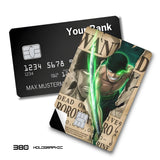 Credit Card Skin Sticker - One Piece - Zoro Wanted Poster Green Aura - Holographic