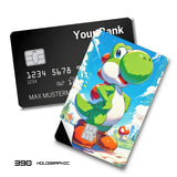 Credit Card Skin Sticker - Super Mario - Yoshi With Mushrooms Under Blue Sky - Holographic
