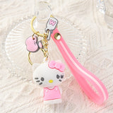 3D PVC Figure Keychain - Sanrio - Hello Kitty In Pink Overalls