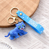 3D PVC Figure Keychain - KPop Demon Hunters - Blue Derpy Tiger With Green Eyes