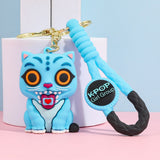 3D PVC Figure Keychain - Blue Cat With Orange Eyes