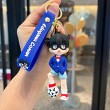 3D PVC Figure Keychain - Detective Conan - Conan Edogawa In Blue Suit With Soccer Ball