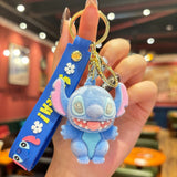 3D PVC Figure Keychain - Lilo & Stitch - Flocked Stitch With Tongue Out