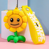 3D PVC Figure Keychain - Plants vs. Zombies - Smiling Sunflower Character With Green Stem