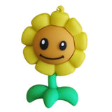 3D PVC Figure Keychain - Plants vs. Zombies - Smiling Sunflower Character With Green Stem