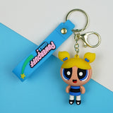 3D PVC Figure Keychain - The Powerpuff Girls - Bubbles In Blue Dress, Smiling Chibi Figure