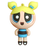 3D PVC Figure Keychain - The Powerpuff Girls - Bubbles In Blue Dress, Smiling Chibi Figure