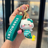 3D PVC Figure Keychain - Sanrio - Hello Kitty Mermaid With Starbucks Cup