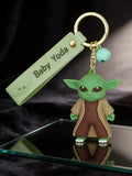 3D PVC Figure Keychain - Star Wars - Grogu In Brown Robes, Green Strap