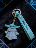 3D PVC Figure Keychain - Star Wars - Grogu In His Robes With "baby Yoda" Text