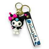 3D PVC Figure Keychain - Sanrio - Kuromi With Pink Bow And Blue Skull Good Luck Strap