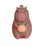 3D PVC Figure Keychain - Capybara - Holding Orange