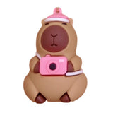 3D PVC Figure Keychain - Capybara - Pink Hat Camera
