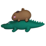 3D PVC Figure Keychain - Capybara - Riding Alligator