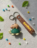 3D PVC Figure Keychain - Capybara - Riding Turtle