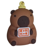 3D PVC Figure Keychain - Capybara - Bear Costume Holding Sign