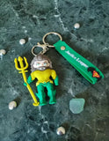 3D PVC Figure Keychain - Liga De La Justicia Aquaman - Chibi Aquaman With Trident